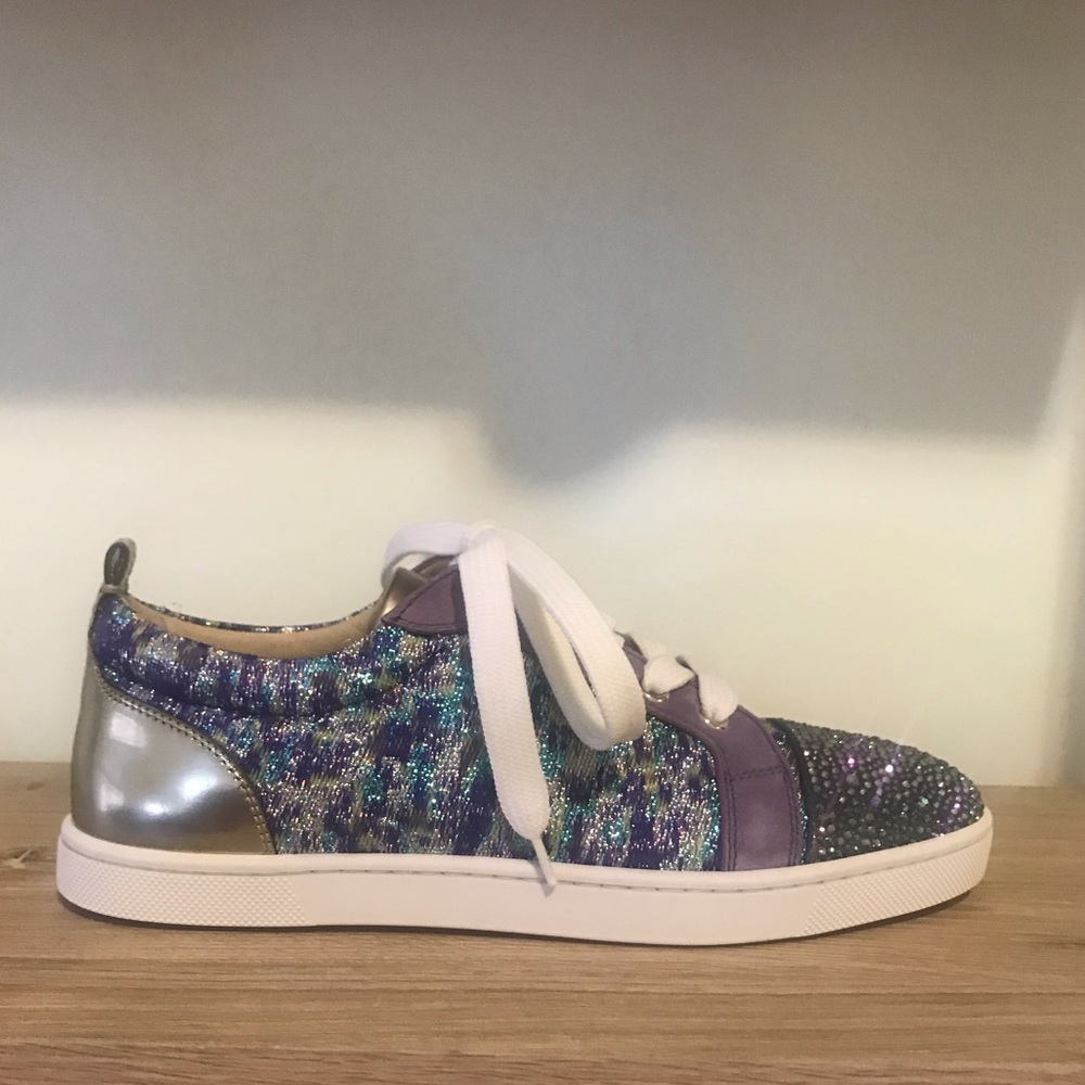 Christian Louboutin Purple and Silver Glitter Sneakers